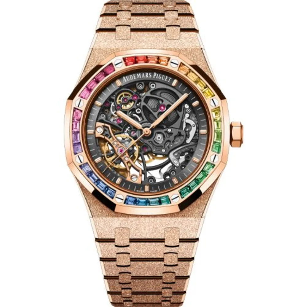 Audemars Piguet Royal Oak 41 Double Balance Wheel Openworked Frosted Pink Gold / Rainbow