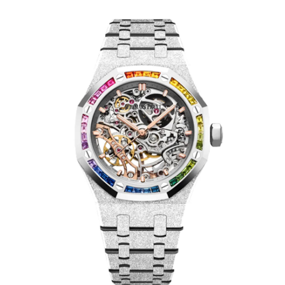 Audemars Piguet Royal Oak 37 Double Balance Wheel Openworked Frosted White Gold / Rainbow