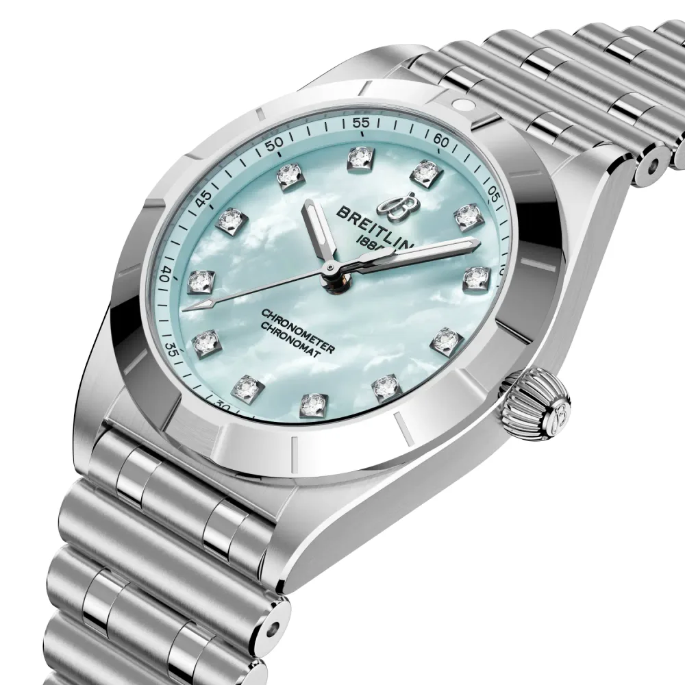 Breitling Chronomat 28, Stainless steel · 28 mm · Blue mother-of-pearl