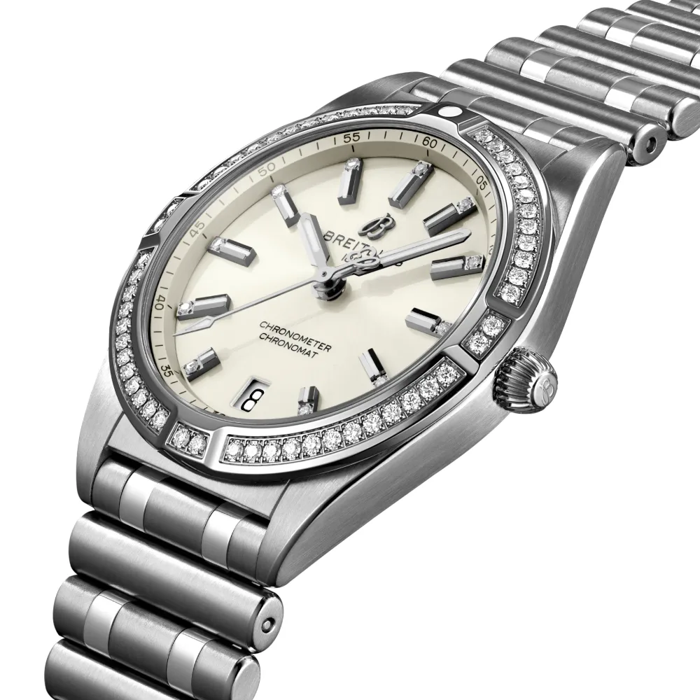Breitling Chronomat 32, Stainless steel (gem-set) · 32 mm · White