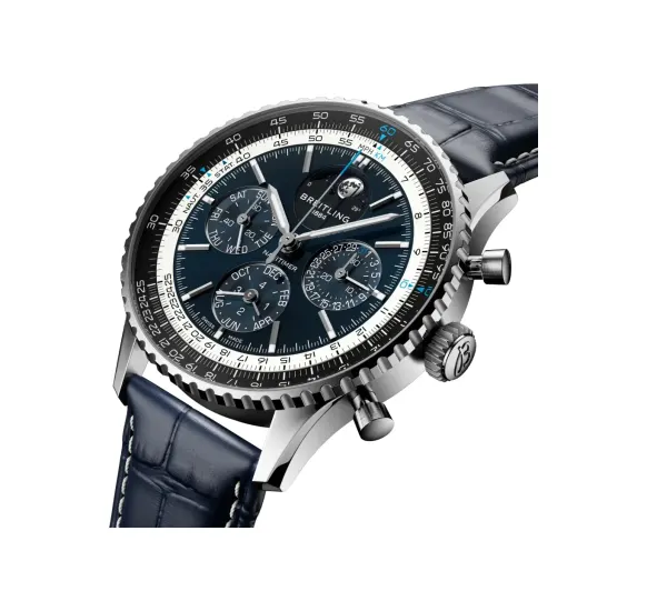Breitling Navitimer B19 Chronograph 43 Perpetual Calendar, Platinum · 43 mm · Blue