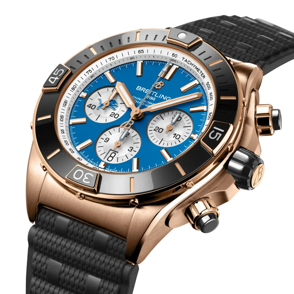 Breitling Super Chronomat B01 Chronograph 44 NFL Detroit Lions Edition, 18k red gold · 44 mm · Blue