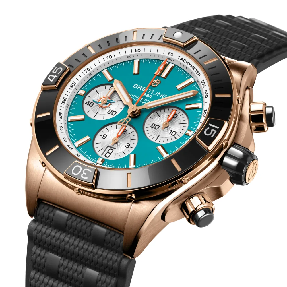 Breitling Super Chronomat B01 Chronograph 44 NFL Miami Dolphins, 18k red gold · 44 mm · Turquoise