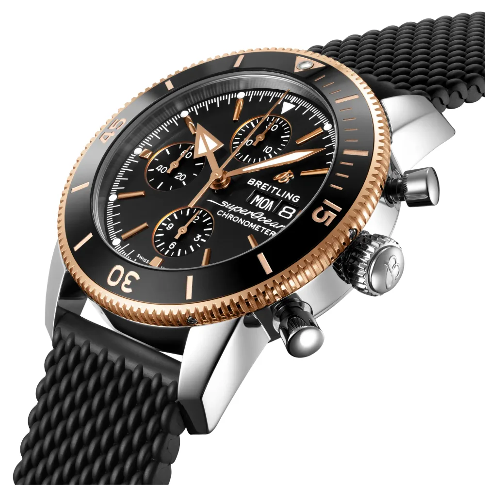 Breitling Superocean Heritage Chronograph 44, Stainless steel & 18k red gold · 44 mm · Black