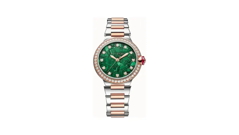 Bulgari Lvcea Watch Rose Gold and Steel Green with Diamonds