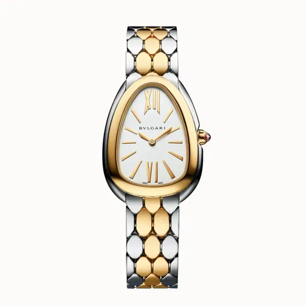 Bulgari Serpenti Seduttori Watch Yellow Gold and Steel White with Rubellite