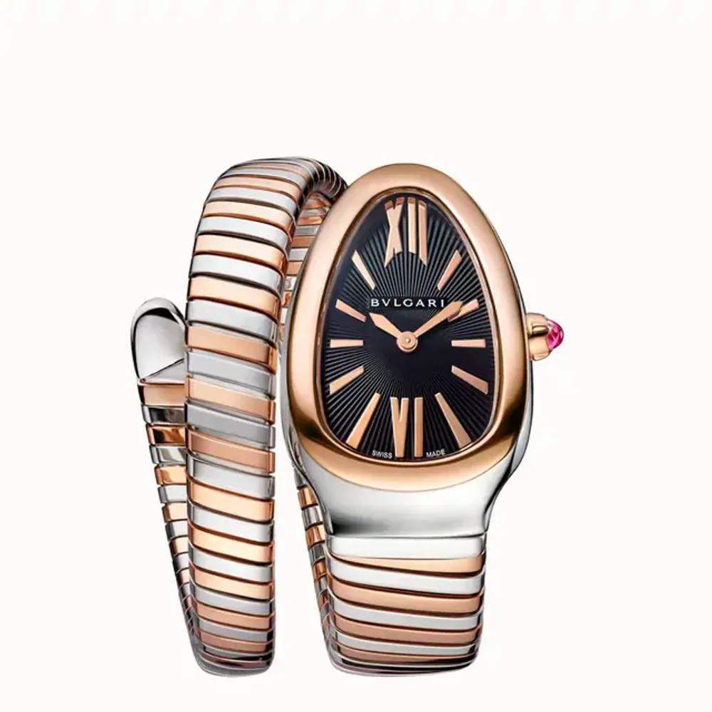 Bulgari Serpenti Tubogas Watch Rose Gold and Steel Black Dial