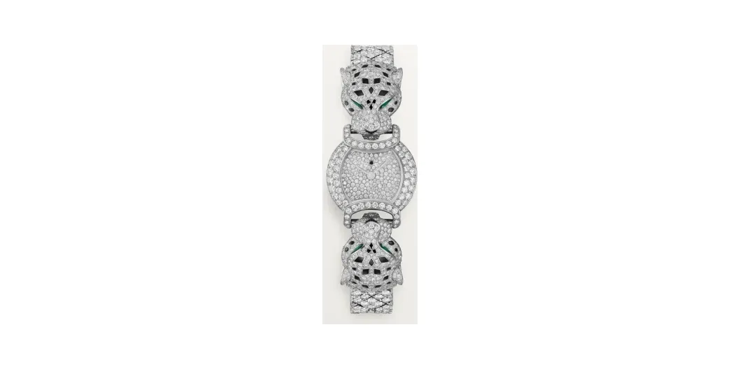 Cartier La Panthère de Cartier, Quartz movement, rhodium-finish white gold, emeralds, lacquer, diamonds