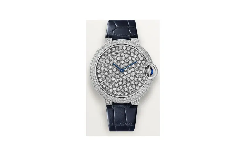 Cartier Ballon Bleu de Cartier, 37 mm, automatic mechanical movement, white gold, diamonds, alligator-skin strap