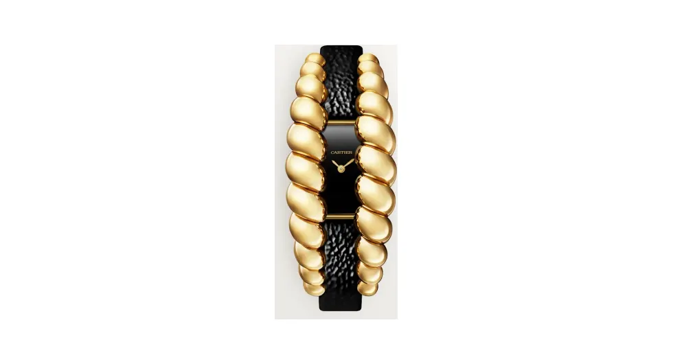 Cartier High Jewelry Tressage, Quartz movement, yellow gold, 2 interchangeable leather straps