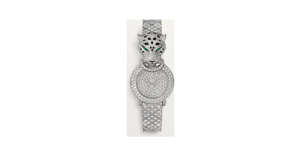 Cartier La Panthère de Cartier, Quartz movement, rhodium-finish white gold, emeralds, lacquer, diamonds