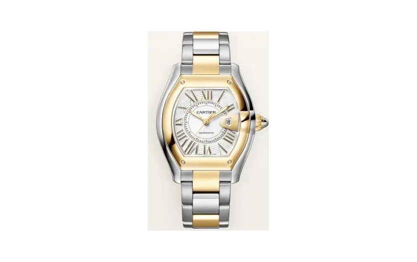 Cartier Roadster, Medium model, automatic movement, yellow gold, steel, interchangeable metal bracelet and leather straps