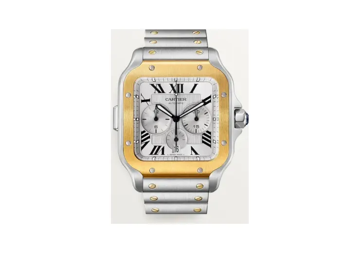 Cartier Santos de Cartier Chronograph, Extra-large model, automatic movement, yellow gold, steel, interchangeable metal and rubber bracelets