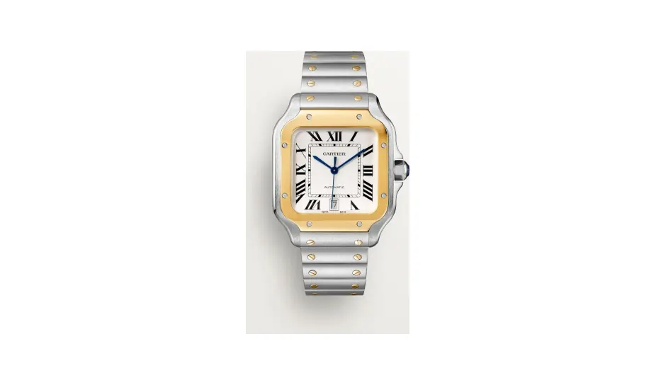 Cartier Santos de Cartier, Large model, automatic movement, yellow gold, steel, interchangeable metal and leather bracelets