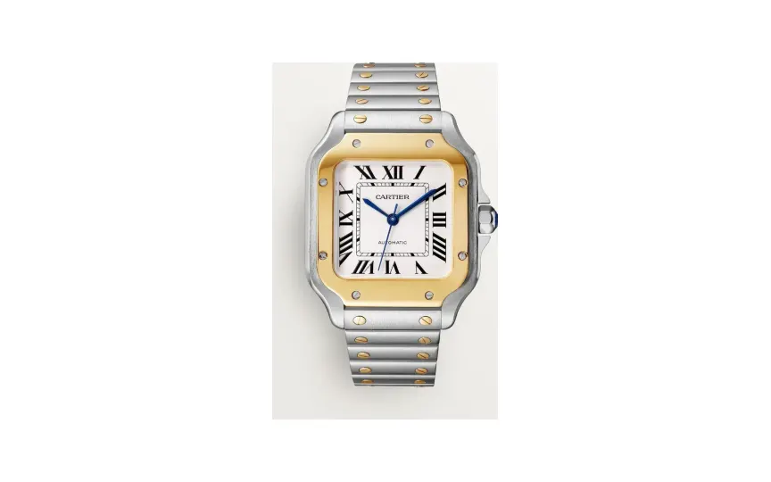 Cartier Santos de Cartier, Medium model, automatic movement, yellow gold, steel, interchangeable metal and leather bracelets