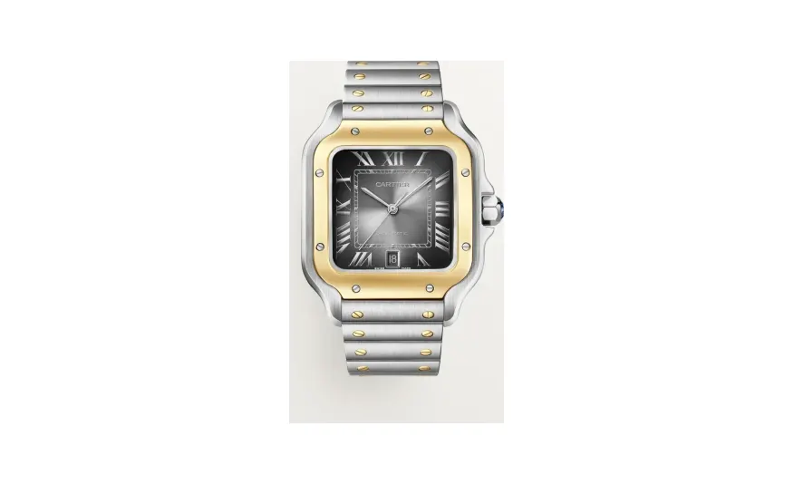 Cartier Santos de Cartier, Large model, automatic movement, yellow gold and steel, interchangeable metal and leather straps