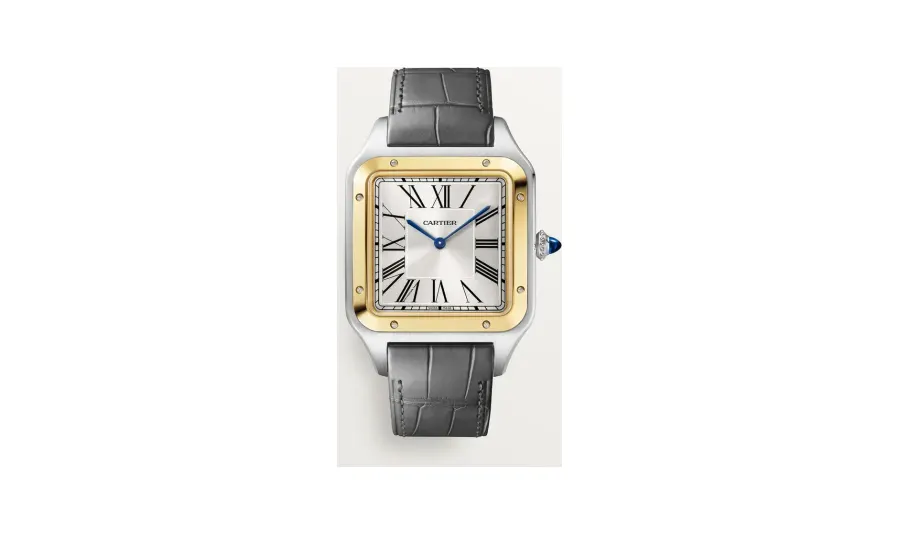 Cartier Santos-Dumont, Extra-large model, manual mechanical movement, yellow gold, steel, leather