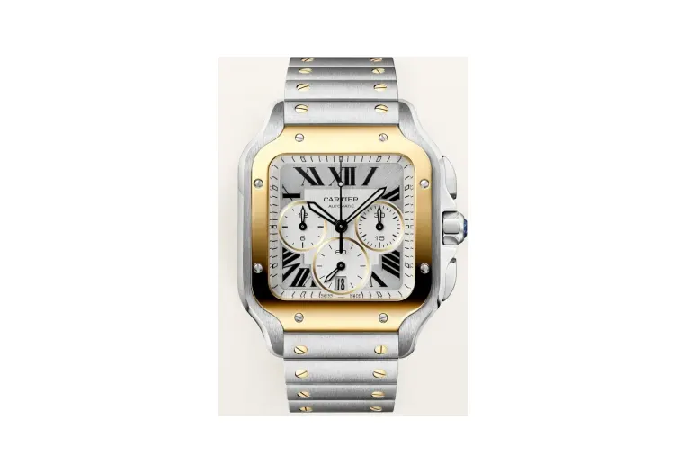 Cartier Santos de Cartier, Large model, automatic movement, yellow gold, steel, interchangeable metal bracelet and rubber straps