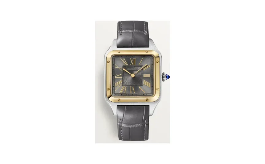 Cartier Santos-Dumont, Large model, quartz movement, yellow gold, steel, leather