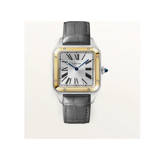 Cartier Santos-Dumont, Large model, quartz movement, yellow gold, steel, leather