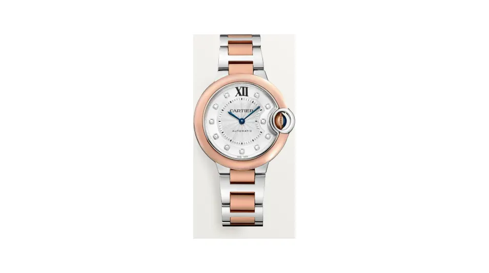 Cartier Ballon Bleu de Cartier, 33 mm, mechanical movement with automatic winding, rose gold, steel, diamonds
