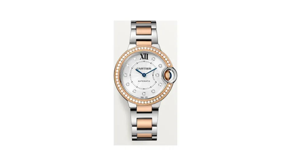Cartier Ballon Bleu de Cartier, 33 mm, mechanical movement with automatic winding, rose gold, steel, diamonds