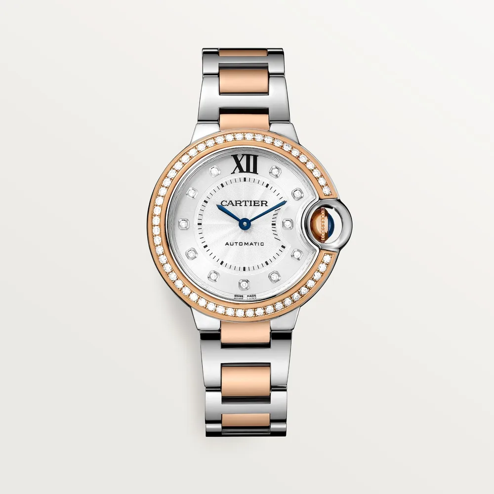 Cartier Ballon Bleu de Cartier, 33 mm, mechanical movement with automatic winding, rose gold, steel, diamonds