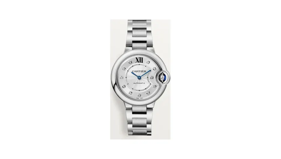 Cartier Ballon Bleu de Cartier, 33 mm, mechanical movement with automatic winding, steel, diamonds