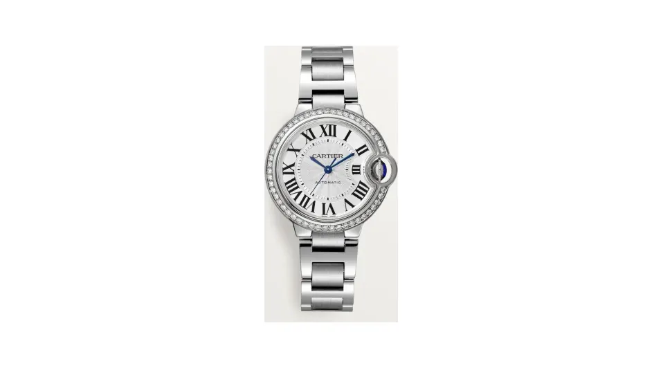 Cartier Ballon Bleu de Cartier, 33 mm, mechanical movement with automatic winding, steel, diamonds