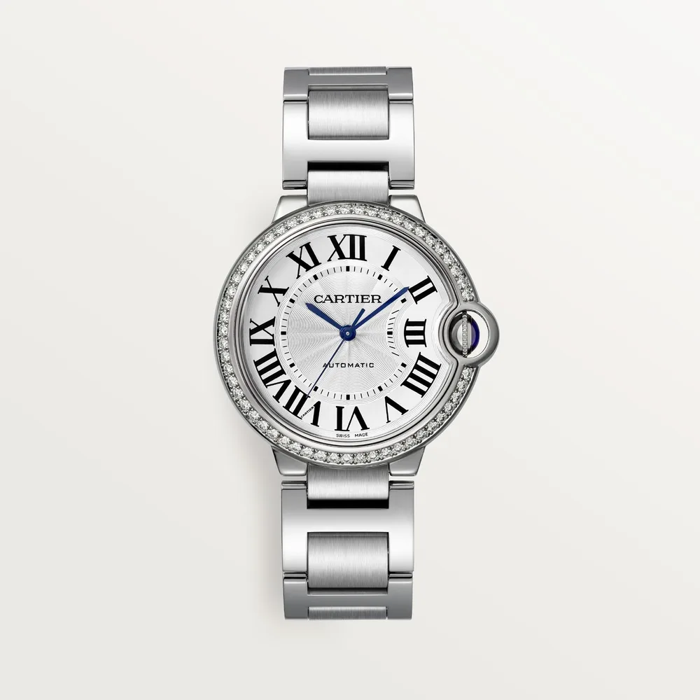 Cartier Ballon Bleu de Cartier, 36 mm, mechanical movement with automatic winding, steel, diamonds