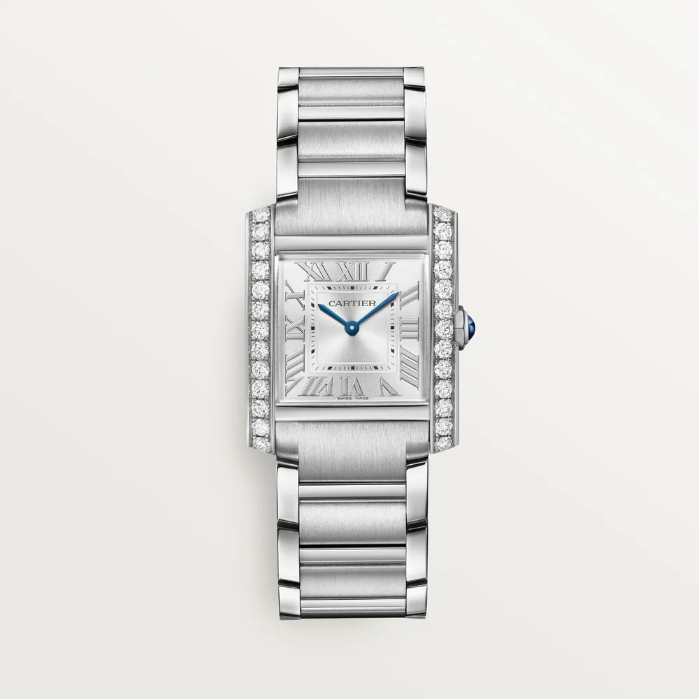 Cartier Tank Française, Medium model, quartz movement, steel, diamonds