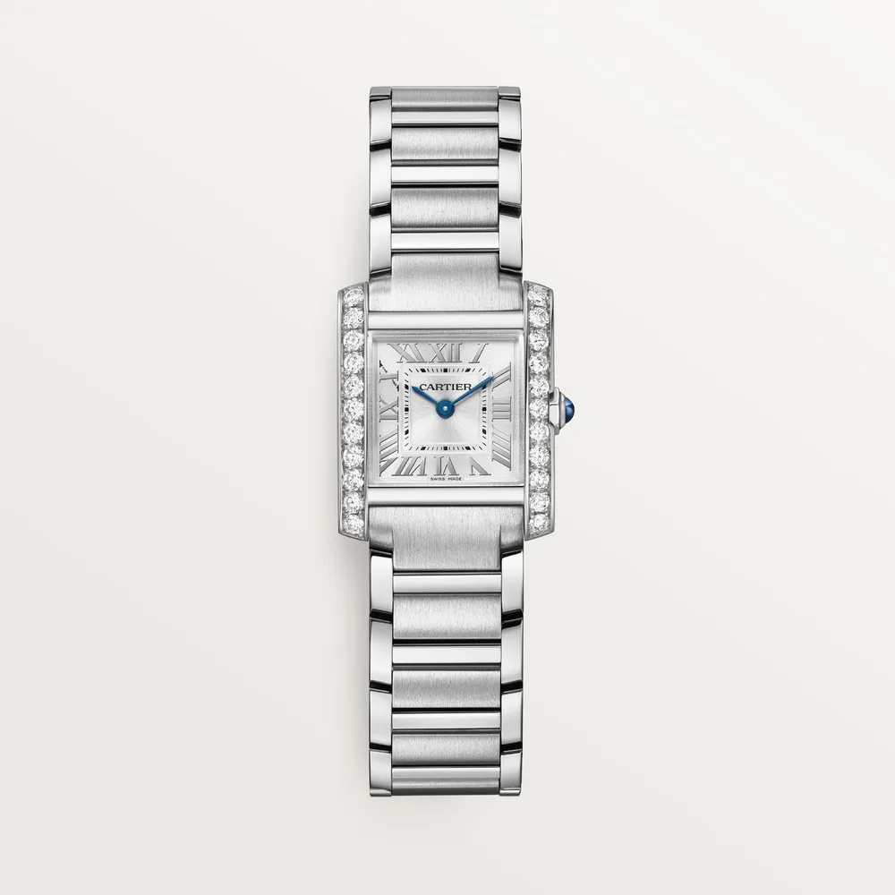 Cartier Tank Française, Small model, quartz movement, steel, diamonds