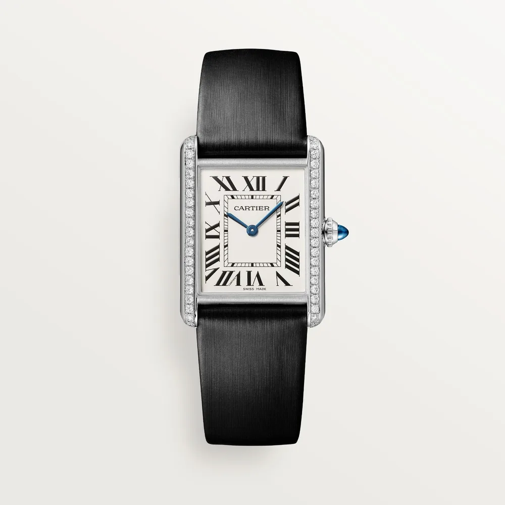 Cartier Tank Must de Cartier, Large model, high autonomy quartz movement, steel, diamonds, leather