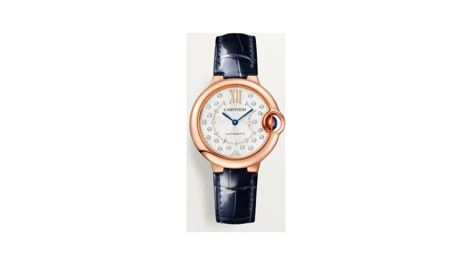 Cartier Ballon Bleu de Cartier, 33 mm, automatic mechanical movement, rose gold, diamonds, leather