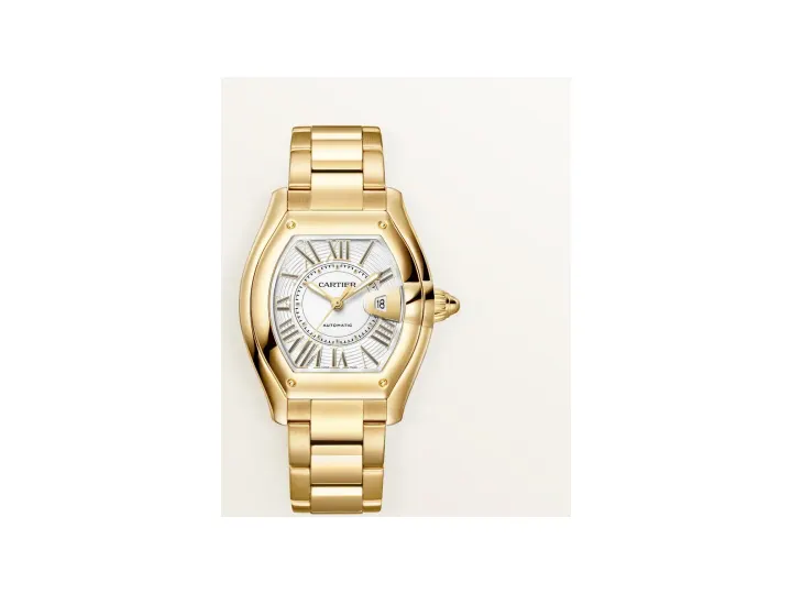 Cartier Roadster, Medium model, automatic movement, yellow gold, interchangeable metal bracelet and leather straps