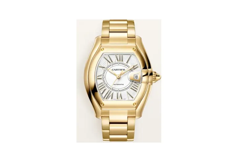 Cartier Roadster, Large model, automatic movement, yellow gold, interchangeable metal bracelet and leather straps