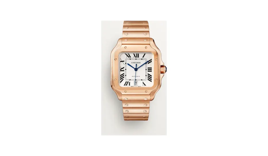 Cartier Santos de Cartier, Large model, automatic movement, rose gold, interchangeable metal and leather bracelets