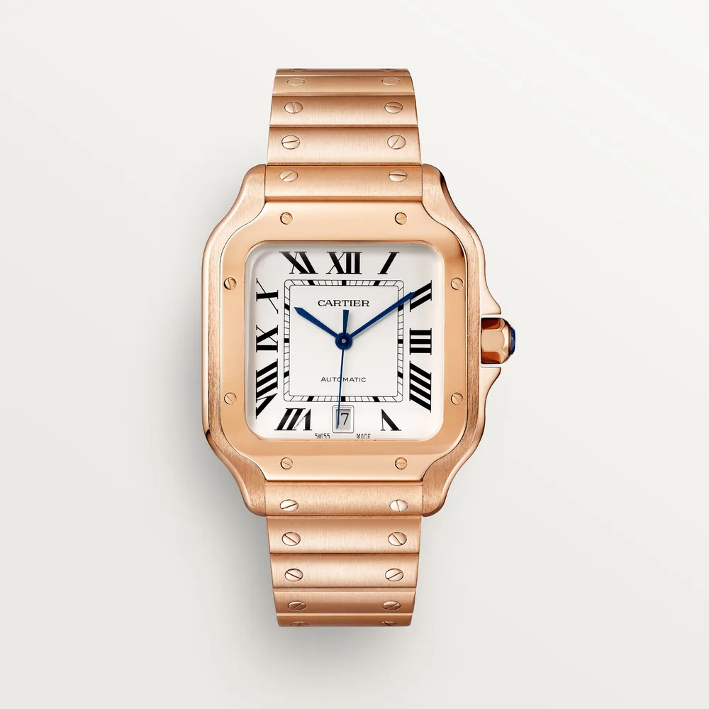 Cartier Santos de Cartier, Large model, automatic movement, rose gold, interchangeable metal and leather bracelets