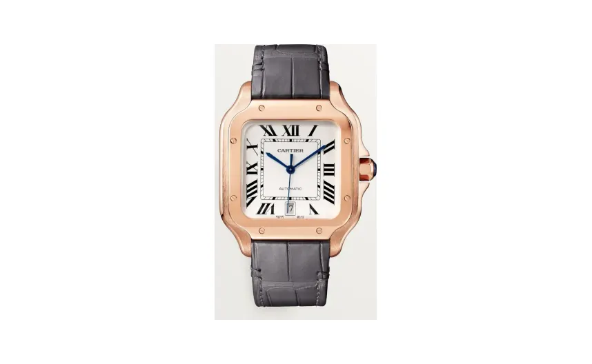Cartier Santos de Cartier, Large model, automatic movement, rose gold, 2 interchangeable leather bracelets