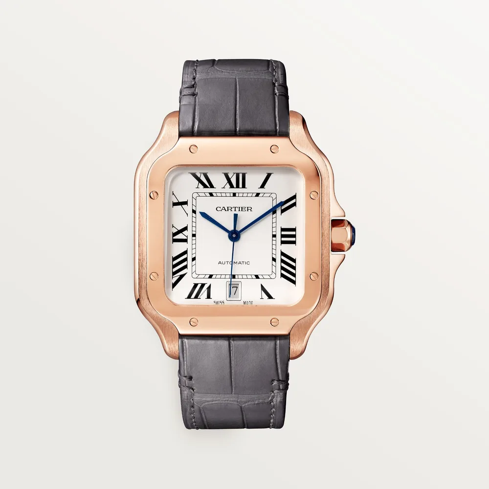 Cartier Santos de Cartier, Large model, automatic movement, rose gold, 2 interchangeable leather bracelets
