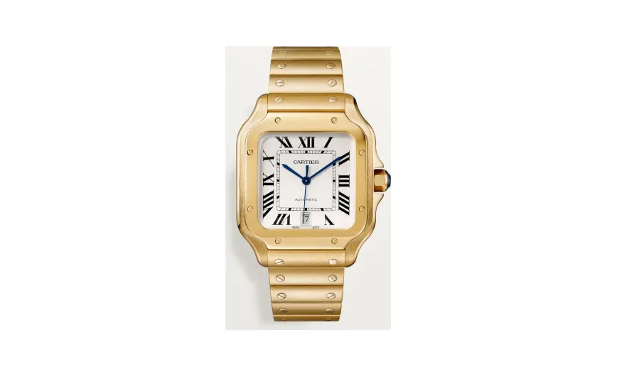Cartier Santos de Cartier, Large model, automatic movement, yellow gold, interchangeable metal and leather bracelets