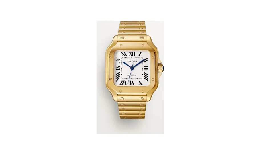 Cartier Santos de Cartier, Medium model, automatic movement, yellow gold, interchangeable metal and leather bracelets