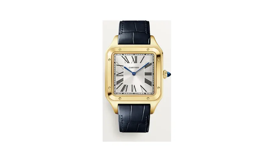 Cartier Santos-Dumont, Extra-large model, manual mechanical movement, yellow gold, leather