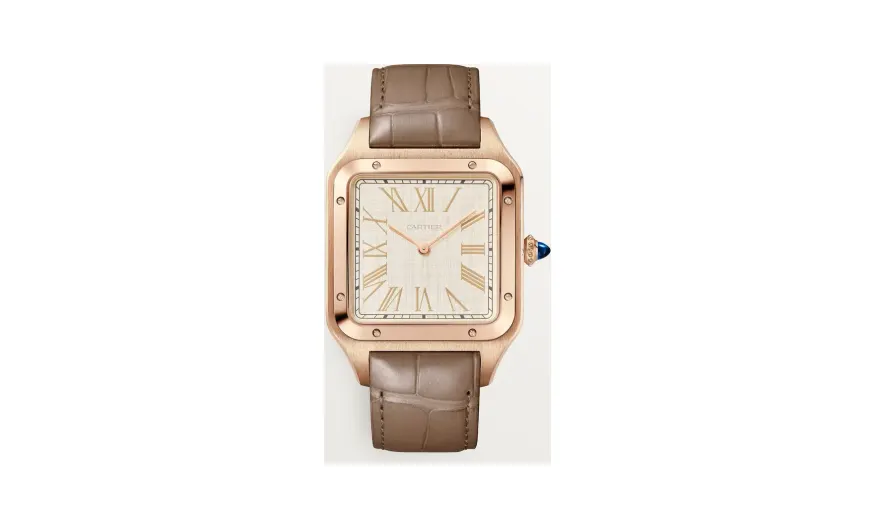 Cartier Santos-Dumont, Extra-large model, manual mechanical movement, rose gold, leather