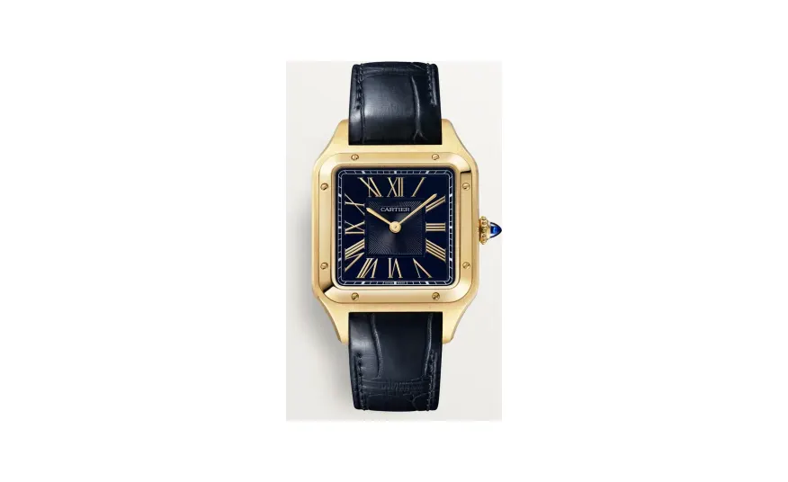 Cartier Santos-Dumont, Large model, quartz movement, yellow gold, leather