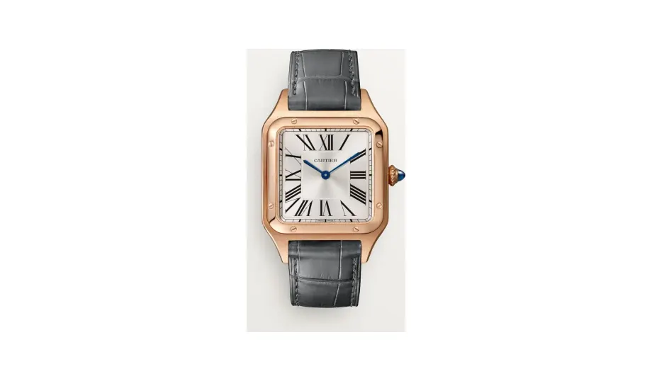 Cartier Santos-Dumont, Large model, quartz movement, rose gold, leather