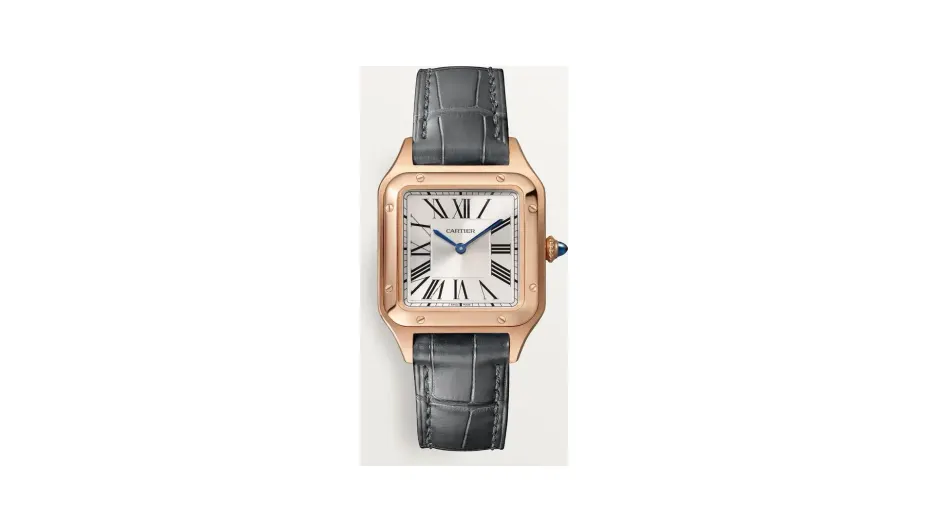 Cartier Santos-Dumont, Small model, quartz movement, rose gold, leather