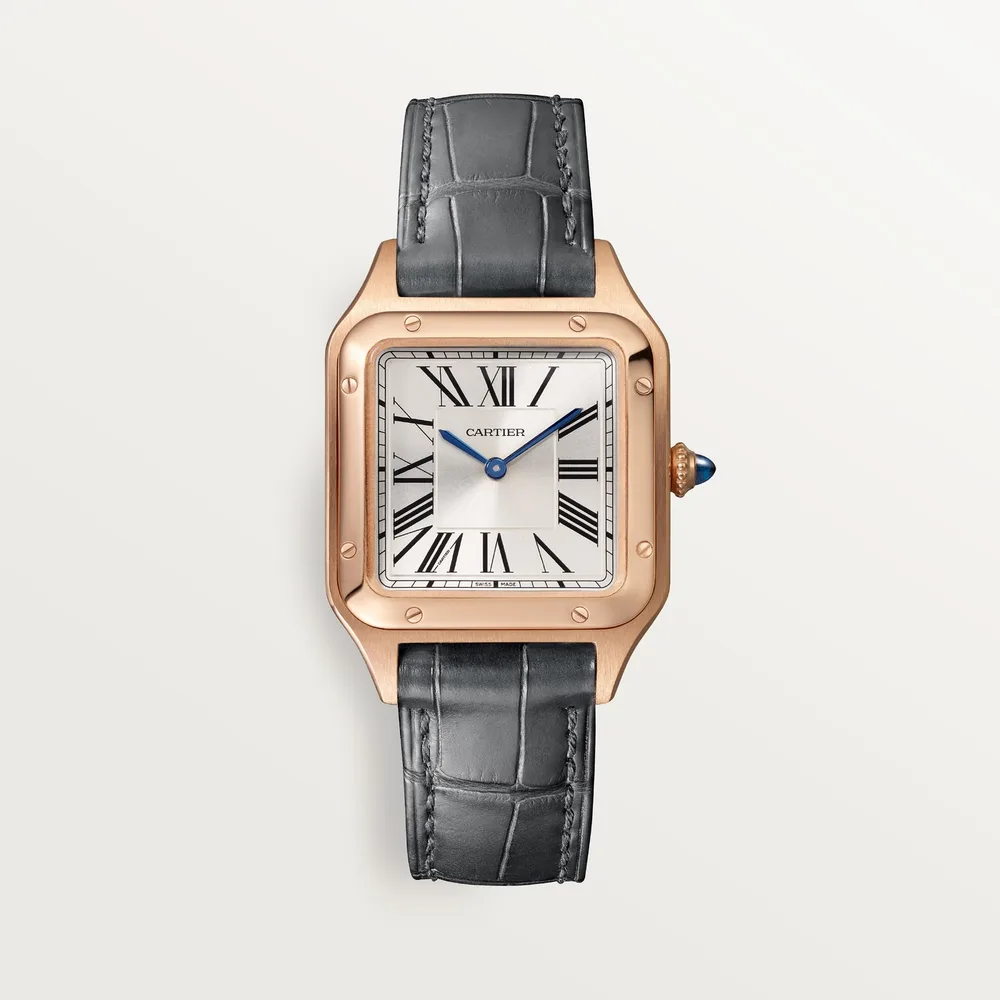 Cartier Santos-Dumont, Small model, quartz movement, rose gold, leather