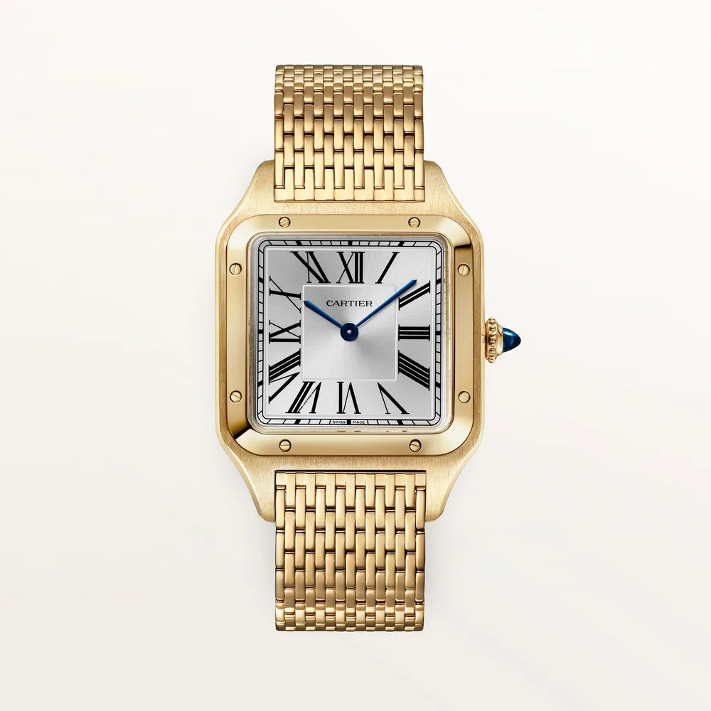 Cartier Santos-Dumont, Large model, manual movement, yellow gold, interchangeable metal