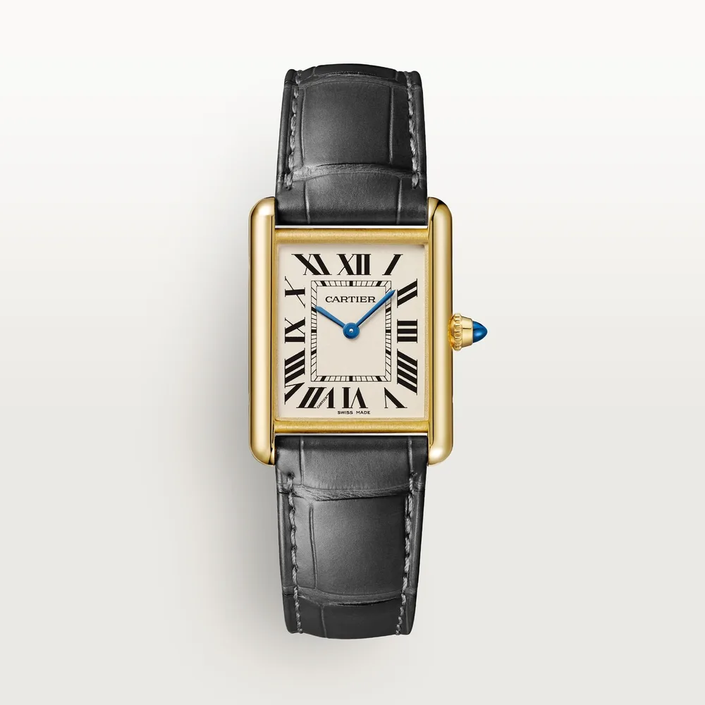 Cartier Tank Louis Cartier, Medium model, quartz movement, 18K yellow gold, leather